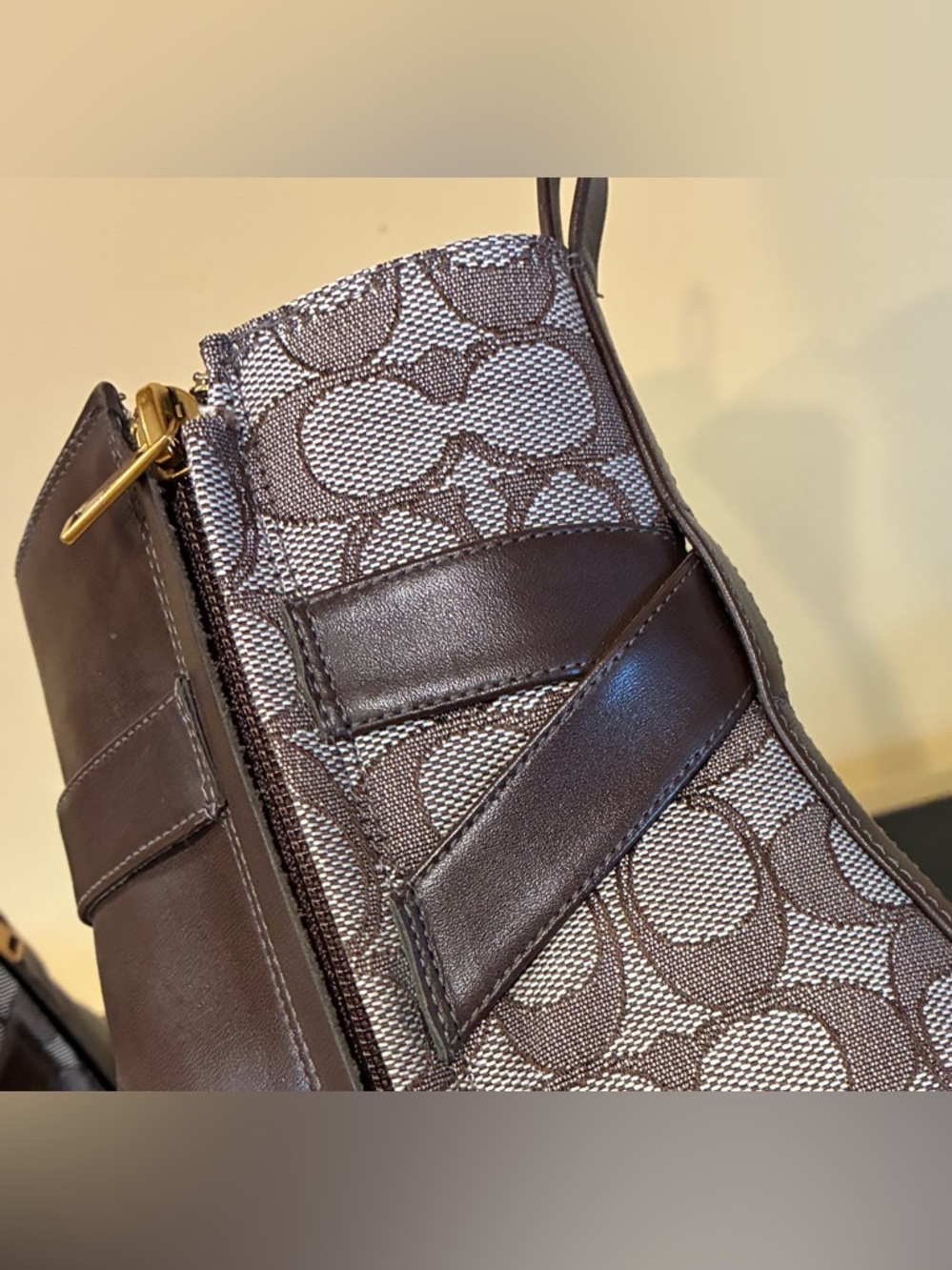 COACH Olivia Signature Jacquard Ankle Booties Brown Leather SZ. 9B - Picture 12 of 16